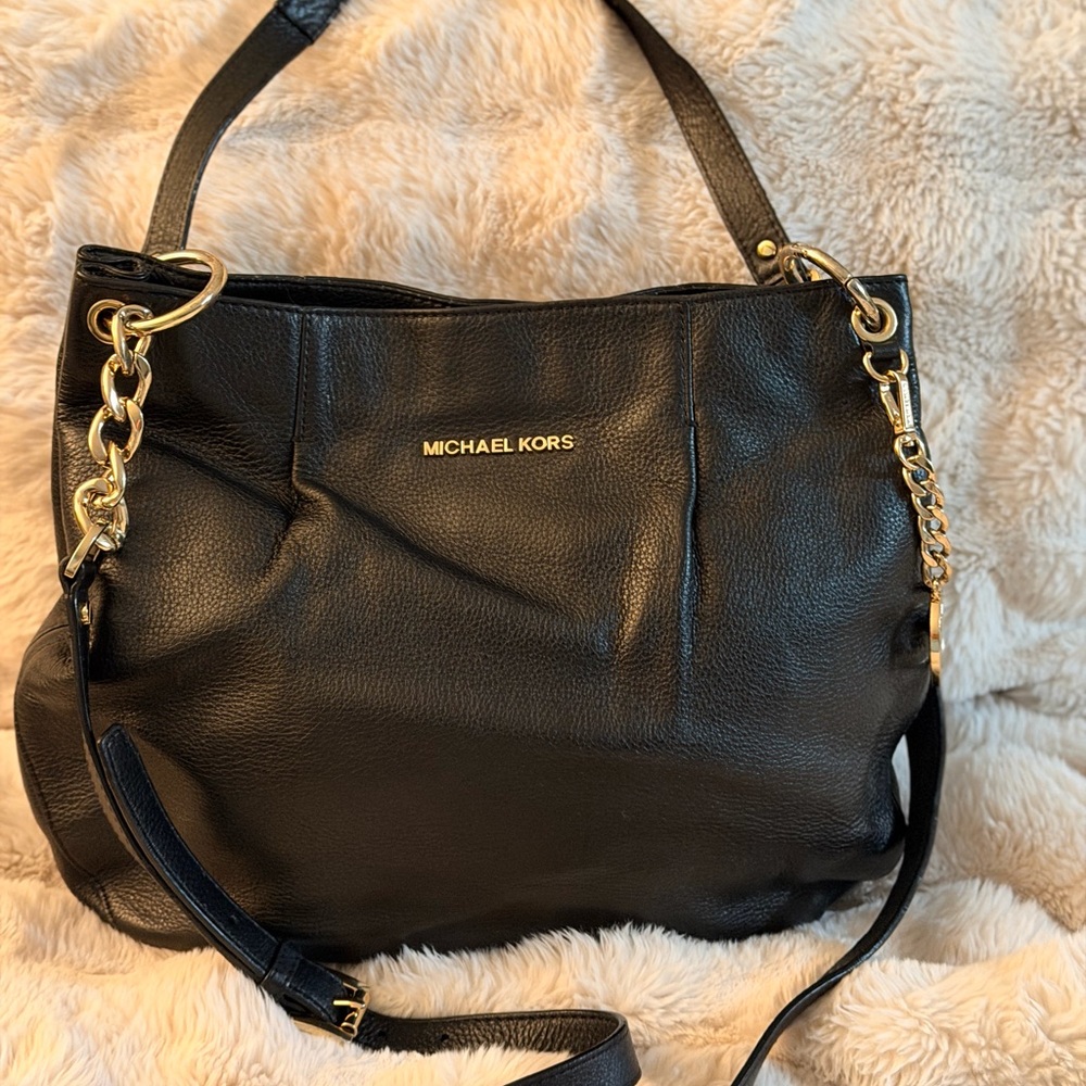 Michael Kors Black Shoulder Bag with Gold Accents